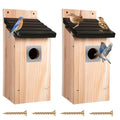 Dreyoo 2 Pack Bluebird Box Houses for Outside,1-1/2'' Entrance Hole Wooden Bird Houses with Metal Guard, Secure Latch,Fledgling Grooves,Air Vents for Bluebird Wren Swallow(Dark Wood) - color: Dark Wood