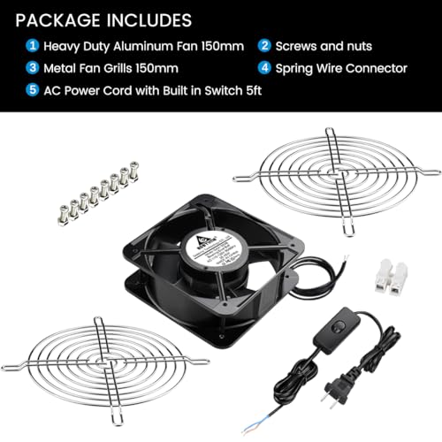 GDSTIME AXIAL 15050 Muffin Fan, 120V AC 150mm x 50mm, Dual Ball Bearing | 110V 115V, ON/OFF Switch, 150x150x50mm, High Speed, for Air Hockey Table, Generator Box Cooling Ventilation Exhaust Projects - size: 150x150x50mm