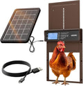 Okkobi Automatic Chicken Coop Door Solar Powered - LCD Display - Light Sensor & Timer - Security & Peace of Mind: Anti-Pinch Function - 5-Year Protection - Dark Brown | Anti-Pinch for Safety, Resistant to -15 to 140°C, Compatible with Ducks and Geese - Da
