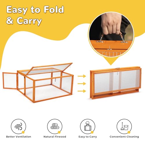 COZIWOW Chicken Coop Run Portable Chicken Cage Pens Rabbit Hutch, Orange | Wooden chicken brooder, Folding outdoor indoor small animal playpen, Top & side doors, UV-Proof panel, 4 garden stakes, 43.3" - color: Orange