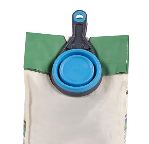 Dexas Popware for Pets Collapsible Klip Scoop, 3-in-1 Pet Food Scoop, Measuring Cup and Bag Clip, 1 Cup Capacity, Pro Blue - color: Pro Blue, size: 1 Cup Capacity