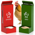 2 Pack Chicken Oyster Shell Feeder and Grit Feeder, Heavy Duty Metal Automatic Chicken Feeders with Lid, Gravity-Fed Chicks Food Dispenser Hanging Poultry Feeders for Coop Ducks Pigeons - color: Red + Green