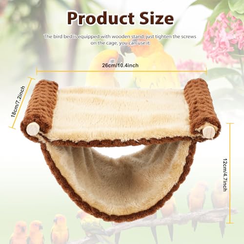 BWOGUE Bird Nest Bed Hanging Hammock, Parakeet Bed for Cage, Cockatiel Bed | Warm Fleece Snuggle Hut, Double-Layer Comfort, Wooden Perch Setup, Washable Hammock - color: Coffee, size: Medium (9"x7.2")