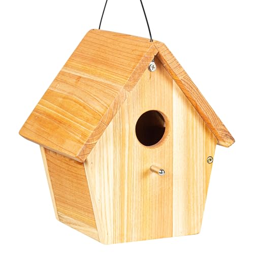 Wooden Bird Houses for Outside Hanging Birdhouses Nest Bluebird House for Cardinals Finch Wren Swallow for Garden Viewing 2 - size: 8.5inch × 7.5inch × 6.7inch