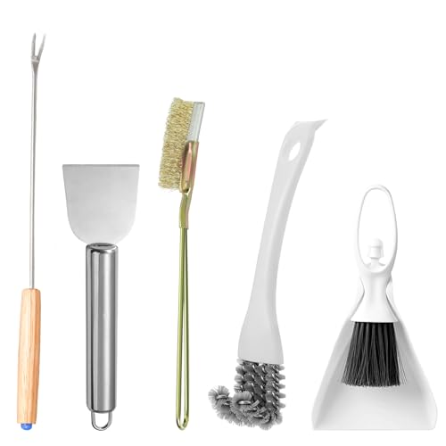 5 Pcs Bird Cage Cleaner Set,Stainless Steel Poop Remover Bird Cage Accessories,Bird Cages Cleaning Brush & Scraper,Cleaning fork & shovel,Mini Dustpan and Broom Set,for Small Animal Cages Clean