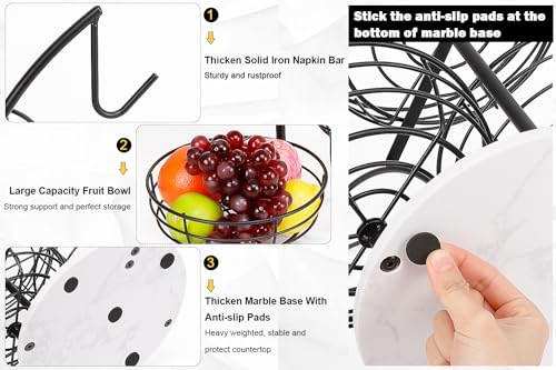 Livabber Fruit Basket Bowl with Banana Hanger, Metal Fruit Vegetable Storage Basket with Banana Holder for Kitchen Counter, Detachable Organizer for Bread Snack Produce (Black, 3-Tier Marble Base) - color: Black, style: 3-Tier Marble Base