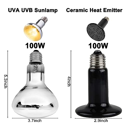 15inch Dual Reptile Light Fixture Dual Reptile Heat Lamp Fixture | Max 150W, 100W UVA UVB Sun Light & Ceramic Heat Emitter, Double Dome Lamp, For Terrarium and Tortoise Habitat - size: 15inch with UVA UVB sun lamp and CHE bulb