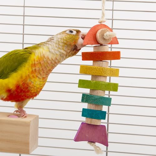 Bird Toys & Bird Perch, Bird Wooden Block Chewing Toy Parrot Foraging & Puzzle Toys Bird Cage Accessories for Conures Parakeets Cockatiels Lovebirds African Grey Macaws (Colorful Fish) - color: Colorful fish