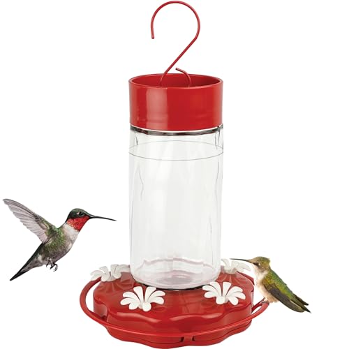 Nature's Way Hanging Glass Hummingbird Feeder for Outdoor Décor, 20 Ounce Capacity Nectar Feeder, Ant Moat, 5 Easy to Clean Flexible Ports, Red - style: 20 Ounce Capacity