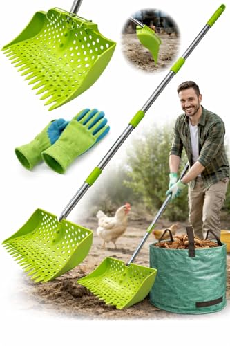 2-in-1 Pets Poop Scooper & Rake, Dog Pooer Scooper Set (Green) - color: Green