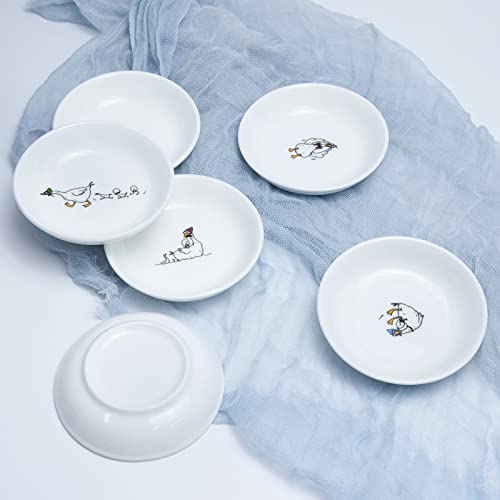 Cute Cartoon Animals Pattern Ceramic Sauce Dishes, Seasoning Dishes, Sushi Soy Dipping Bowls, Appetizer Plates, Dessert Plates, Little Cat Bird Feeding Bowls, Set of 6-Goose-3.5 Inch - color: Goose, size: 3.5 Inch