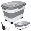 Dog Food Storage Container 17 lb, Airtight Pet Food Storage Containers with Wheels & Removable Sealed Lid, Collapsible Cat Food Containers Dry Food with Scoop and Measuring Cups - color: Gray & White