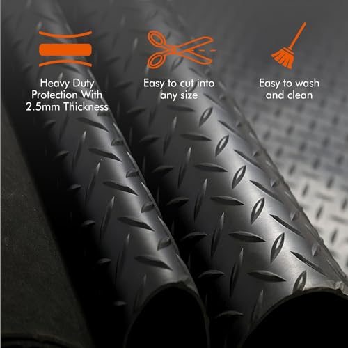 Anti-Slip Rubber Diamond Floor Mat - Durable, Non-Skid, Waterproof Floor Protection for Home, Gym, Garage, and Vehicles - 2.5 mm x 4 ft x 6 ft Rolls - Black (4x6 FT) - size: 72"L x 47.2"W x 0.1"Th