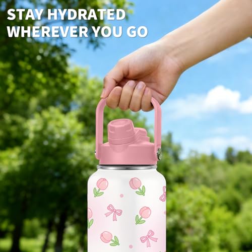 Tulip Gift for Women, 26oz Water Bottle with Handle for Girl Friends - color: Tulip-Pink