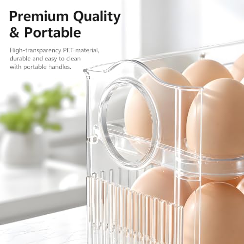 Egg Holder for Fridge, Holds 30 Eggs, Clear | 3-Tier Stackable, Egg Organizer for Refrigerator, Date Tracker & One-Hand Access, BPA-Free PET