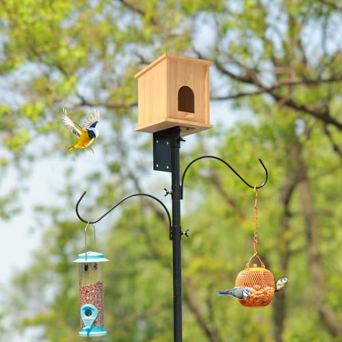 ERYTLLY Bird House Pole 80 Inch Bird Feeder Pole with Squirrel Baffle and 2 Hooks - Heavy Duty Bluebird Feeder Support Rod Stand Set for Outside, Yard, Garden - size: 80 in with 2 Hooks and Baffle Kit