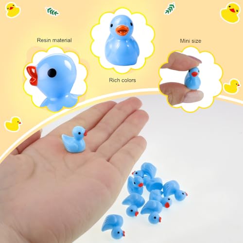 100 Pcs Mini Resin Ducks Tiny Ducks Miniature Duckies Bulk Figures for Garden Micro Landscape Home Prank Game Micro Landscape Aquarium Dollhouse Ornament DIY Handmade School (Blue) - color: Blue
