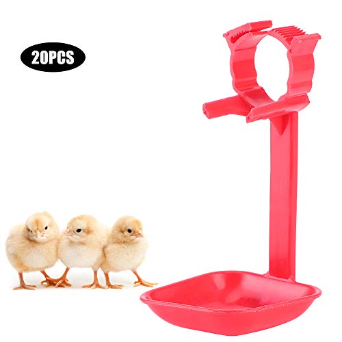 Chicken Waterer, 20Pcs Chicken Nipple Drinker Cups Waterer Hanging Cup Drinking Water Tool Farm Supplies Red