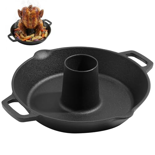 onlyfire Pre-Seasoned Cast Iron Chicken Roaster for Beer Can Turkey | Poultry Holder with Drip Tray for Beer Can Chicken, Vertical Stand for Grill, BBQ and Oven