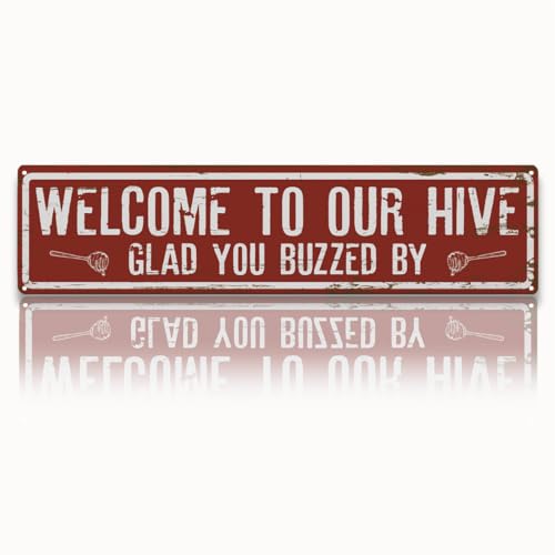 Rustic Apiary Signs, Honey Bee Trail Metal Sign, Welcome to our Hive Metal Signs, Retro Metal Tin Sign, Apis Keeper Decor, Backyard Farm Decor, Outdoor Bee Lover Gifts 15.8x4 Inch - color: Farmhouse 11