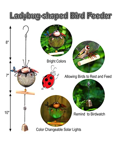 Solar Bird Feeder,Squirrel-Proof Bird Feeders for Outside, Cute Animal Shaped(Ladybug Shaped) - style: Ladybug Shaped