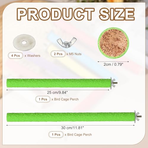 Bird Cage Perch, Colorful Parrot Grinding Claw Sticks, Platform Paw Stand Toy 10/12 Inch, (Wooden, Green, 2Pcs), Intended for Small Medium Birds/Parrots/Finches/Lovebird - color: Green, size: 10/12 Inch