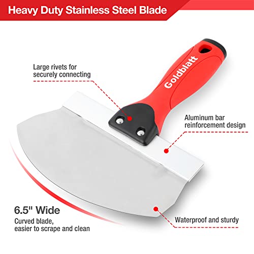Goldblatt 2 Pieces Bucket Scoop for Drywall, Plaster - Stainless Steel Bucket Scoop - 6.5 Inch Curved Contoured Blade, Upgrade Rustproof Scraper Tools with Soft-Grip Handle for Paint, Mortar | Curved blade design, rust resistant steel, soft grip handle, d