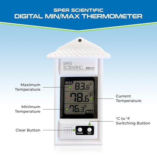 Sper Scientific Compact Digital Min/Max Thermometer 800121 - Wide Range Temperature Logger with Clear LCD Display - Ideal for Laboratories, Food Storage, HVAC & Greenhouses - 4 pc - size: 4 Pack