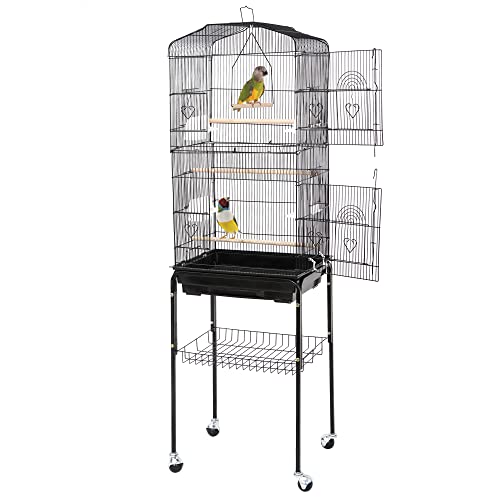 ZENY 63.4 Inch Bird Cage, Rolling Wrought Iron Parrot Cage | with Side-out Tray, Storage Shelf, Pet Bird House for Parrot Cockatiel Cockatoo Parakeet Macaw Finches