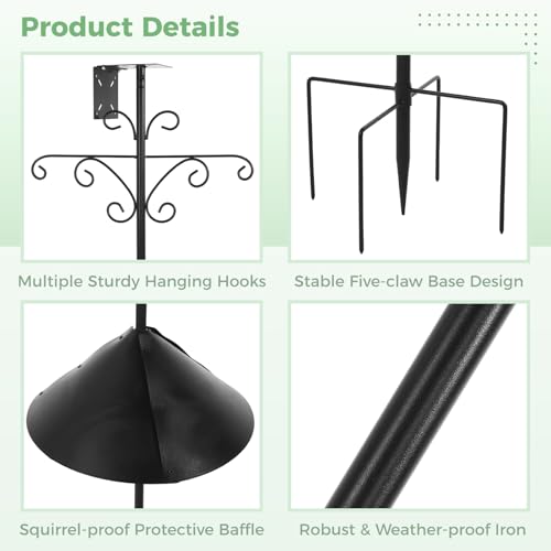 92 in Bird Feeder Pole with Squirrel Proof, Heavy Duty Bird Feeding Station | Standing Bird Feeders for Outdoors with Water Bowl & Mesh Tray, Adjustable Tall Feeder Stand for Plants, Lanterns