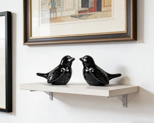 Set of 2 Ceramic Black Bird Figurines, 3.75 Inch Modern Bird Statues Home Decor, Cute Small Knick Knacks for Shelf, Office, Living Room, Bathroom, Kitchen, Housewarming Gift - color: Black
