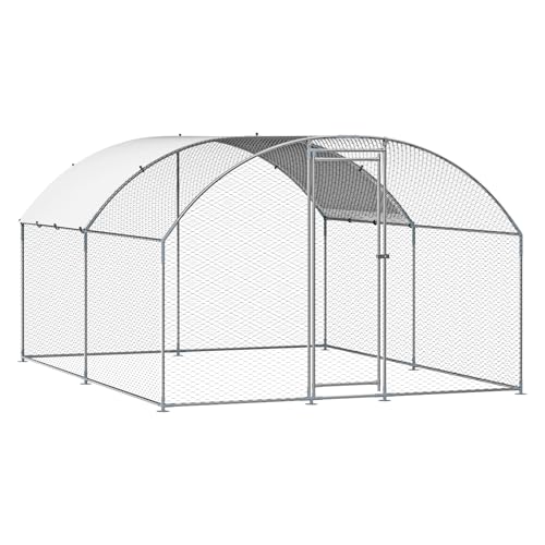 VEVOR Large Metal Chicken Coop with Run, 13.1 x 9.8 x 6.5 ft Walkin Chicken Coop for Yard with Waterproof Cover, Dome Roof Large Poultry Cage for Hen House, Duck Coop and Rabbit Run - size: 157.5"L x 118.1"W x 78.7"H