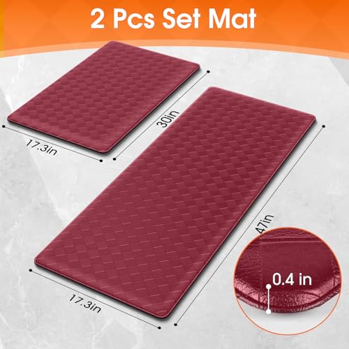 TranquilRelax 2-Piece Kitchen Mats, Cushioned Non-Slip Floor Mats, Burgundy | Kitchen mats for floor, water-resistant anti fatigue mats for kitchen floor,laundry & entryway, 17.3 x 30 and 17.3 x 47 in - color: Burgundy, size: 2-Piece | 30"+47" | Standard