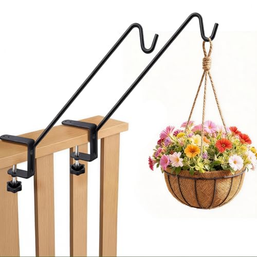11 Inch Deck Railing Plant Hanger 2 PCS, Deck Hooks for Railing | Heavy Duty Solid Iron Shepherds Hook, For Deck Railing & Bird Feeders Outdoors, Stable Plant Hanger Bracket for Balcony,Porch - size: 11Inch -2PCS