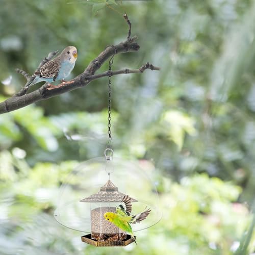 2 Pcs 12 Inch Bird Feeders Cover Clear Round Squirrel Baffle | Bird Feeder Rain Guard with Chains, Dome Protective Cover for Outdoor Hanging