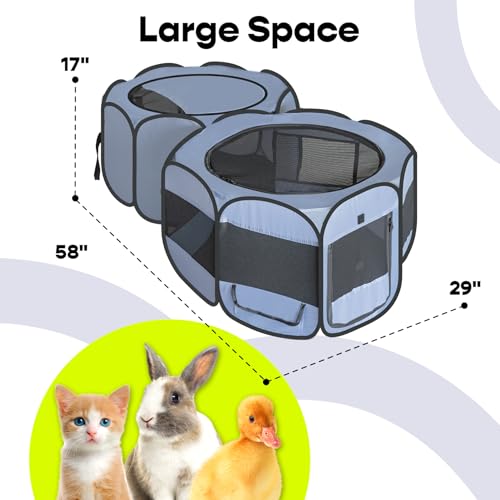 Pet Playpen Pop up Small Pet Cage Enclosure Tent Chick Run Brooder Coop Foldable Kennel for Kitten Ferret Puppy Guinea Pig Rabbit Hamster Chinchillas(No Divider, Unified Space) - color: Grey, size: S, 58"L x 29"W x 17"H