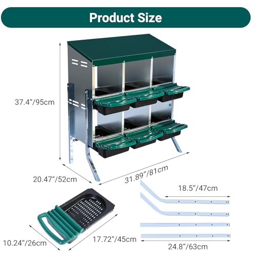 Chicken Nesting Box,6 Compartment Roll Away Nesting Box for Laying Eggs,Wall Mount Chicken Nesting Boxes,Easy Egg Collection,Cleanable Pull Out Hen Roosting Boxes 6 Hole - color: green, size: 6 holes with legs