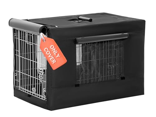 PETSFIT Crate Cover for Wire Dog Crate(30in/36inch/42inch), Single Door/Double Doors, Mesh Window, Flap On The Top and Back is Detachable, Dog Kennel Cover Black 30inch - size: 30.5"L x 19.5"W x 21.5"H