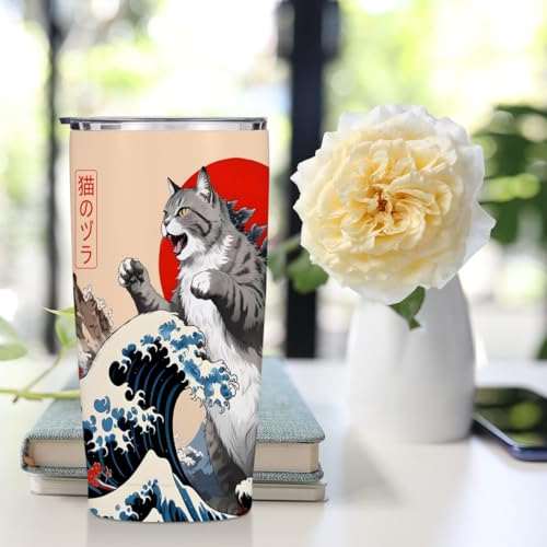 Cat Gifts for Women 20 oz Tumbler, Cats Themed Insulated Travel Coffee Mugs | Funny Japanese Cats Stainless Steel Insulated Water Bottle, Cat Lover Gifts for Women Girls Mom Christmas Birthday Present - color: Multi 1349