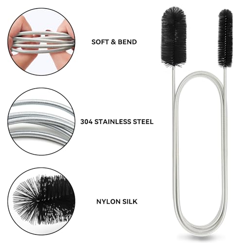 Flexible Drain Brush, 66 Inch Long Double Ended Hose Pipe Cleaners and 58 Inch Tube Cleaning Brush and 2 Pack 8 Inch Straw Cleaner Brush - color: Black