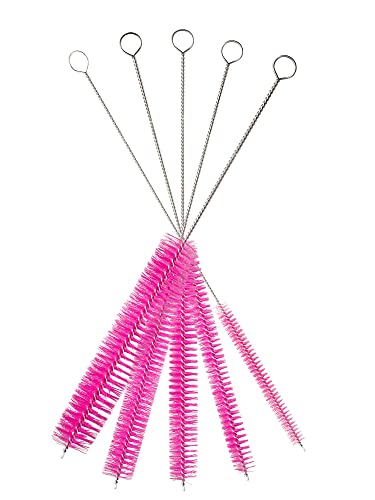 10" Extra Long Tube Brush Set - Large 5 Pack - Pink | Flexible nylon straw brushes for bottles, cleaning straws, pipe cleaners, glass, keyboard, detailing and deep cleaning - color: Pink, size: Large 5 Pack (8mm 12mm 16mm 20mm 24 mm)