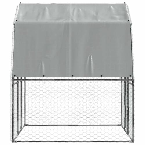 Large Outdoor Chicken Cage, 9.3ft Walk-in Galvanized Steel Poultry Coop with Roof and Lockable Door, Metal Hen House for Backyard Garden, Silver Mesh Pen for Duck and Rabbit - color: Silver