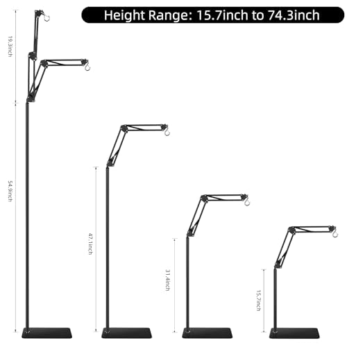 Heat Lamp Stand Reptile Light Stand Heat Lamp Holder | 360° Swing Arm, Height Adjustable 15.7 inch to 74.3 inch, Bearded Dragon, Turtles, Snake and Lizard Terrarium