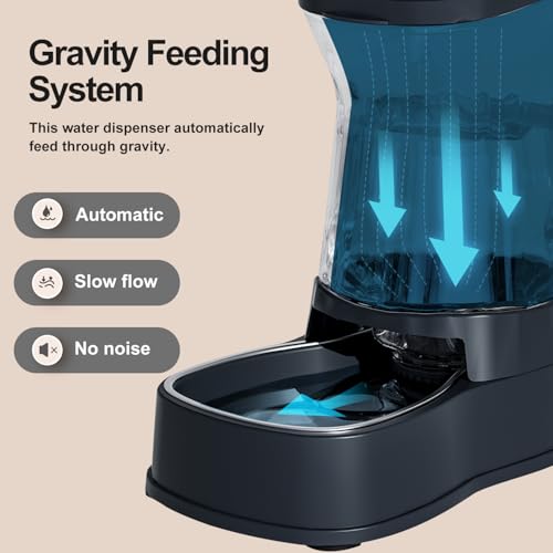 Gardner Pet Automatic Dog Water Dispenser Gravity Stainless Steel Water Waterer Feeder, 100% BPA-Free Large Capacity Water Feeding Bowls for Medium & Large-Sized Dogs,Cats, Other Pets -(2.1 Gallons) - color: Dark Grey, size: 2.1 Gallon
