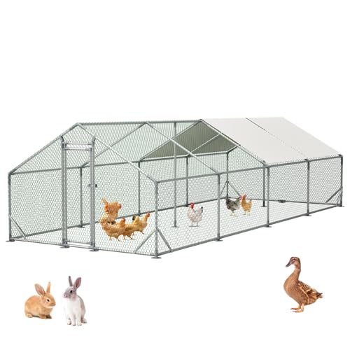 Metal Chicken Coop 26×10×6.56FT,Chicken Run Pen with Spire Roof,Water-Proof and UV-Proof Cover,Secure Mesh Walk-in Hens Fence with Lockable Door,Poultry Cage for Small Animal Like Hens,Ducks,Rabbits - size: 312.0"L x 81.0"W x 81.0"H