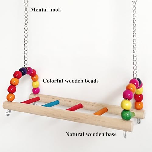 2 Pack Bird Perch Platform Swing, Parrot Wooden Toys Bird Cage Accessories, Hanging Hammock Stand for Parrots, Parakeets, Budgies, Conures, Cockatiels & Lovebirds