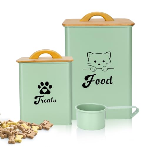 Cat Food Storage Container with Scoop, 2PCS Cat Food Storage Container with Lids Airtight, Cat Treat Jars for Kitchen Counter-7+3Lbs, Cat Cookie Jar for Storage,Saga Green - color: Saga Green