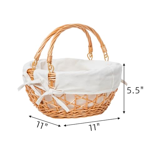 YRMT Wicker Egg Basket Handmade Egg Collecting Basket with Handles and lining Farmhouse Garden Harvest Basket Natural 11"x11"x5"