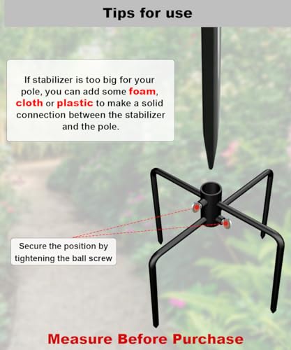 Pole Stabilizer Stand Base with 4 Prongs for Outdoor Bird Feeder Pole, In-Ground Support Applies to 0.74” to 1.1” Shepherds Hook, Black, 1 Pack, Measure Before Purchase - size: M