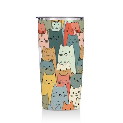 Cute Cat 20 oz Tumbler, Funny Cats Stainless Steel Insulated Water Bottle | Cats Themed Insulated Travel Coffee Mugs, Cat Lover Gifts for Women Girls Mom Christmas Birthday Present - color: Multi 1354